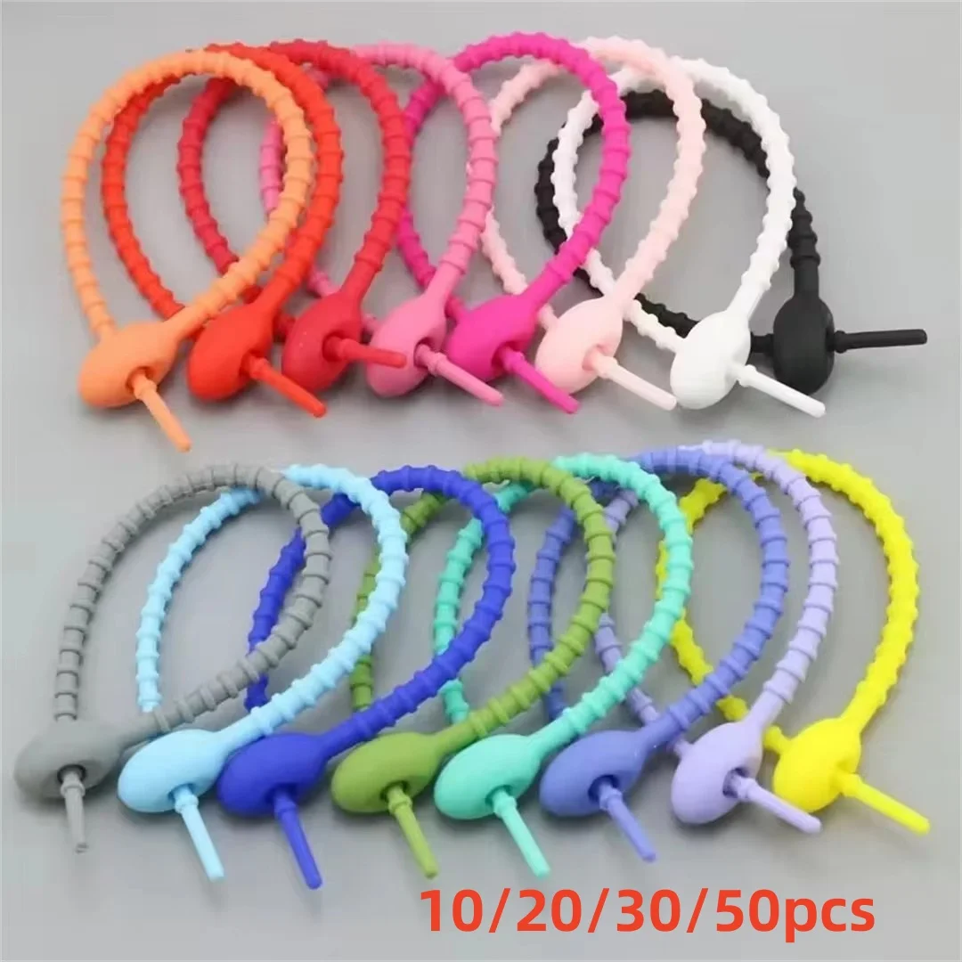 

10/20/30/50Pcs/Lot Silicone Cable Organizer Reusable Bag Ties Twist Wire Fasten Cable Ties Headset Data Line Wire Universal Tie