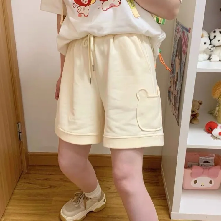 Oversize Casual Bear Shorts for Women 2025 Summer New Loose  Pants Y2k E-Girl High Waist Straight Five-point 