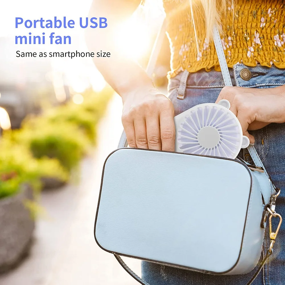 

B51C Ручной мини-USB-вентилятор, портативный карманный USB-вентилятор с перезаряжаемой батареей и держателем, 3-скоростной регулируемый дизайн, подходит для детей
