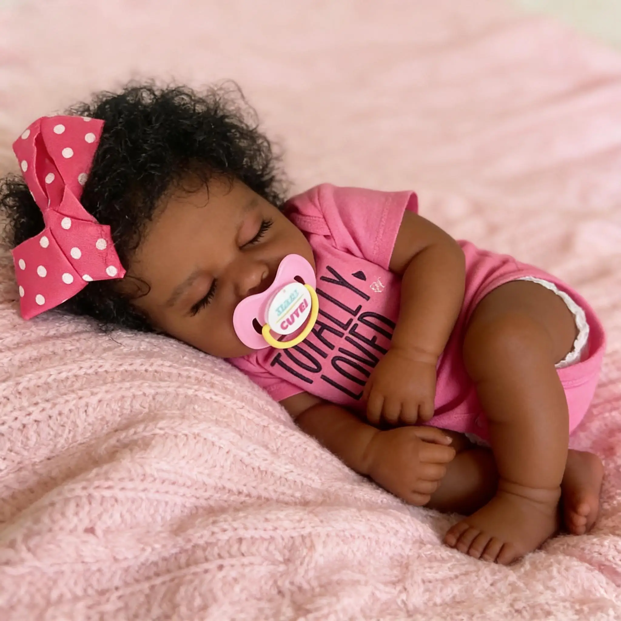 19-Inch Realistic Hand-Painted Deep Skin Curling Hair Baby Doll Collectible Figurine for Collectors Authentic Lifelike Expression
