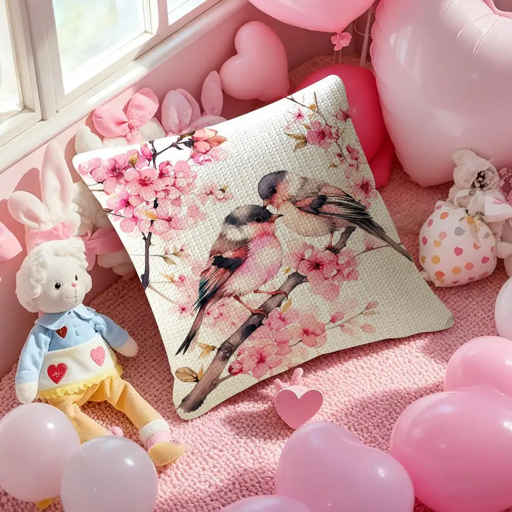 Japanese Cherry Cushion Cover Natural Linen Pillow Case Double-Sided Print Decorative Sofa Pillowcase Home Decor Gift view 4