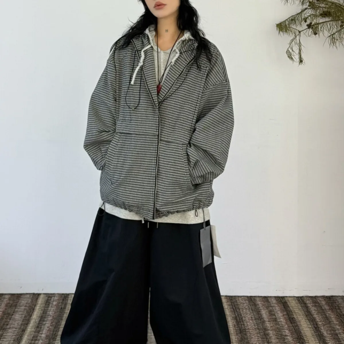 KWTX 2025 سترة منقوشة للنساء كتلة الألوان الوقوف طوق سستة جيوب خمر شيك فاخر ربيع الخريف معطف غير رسمي العد