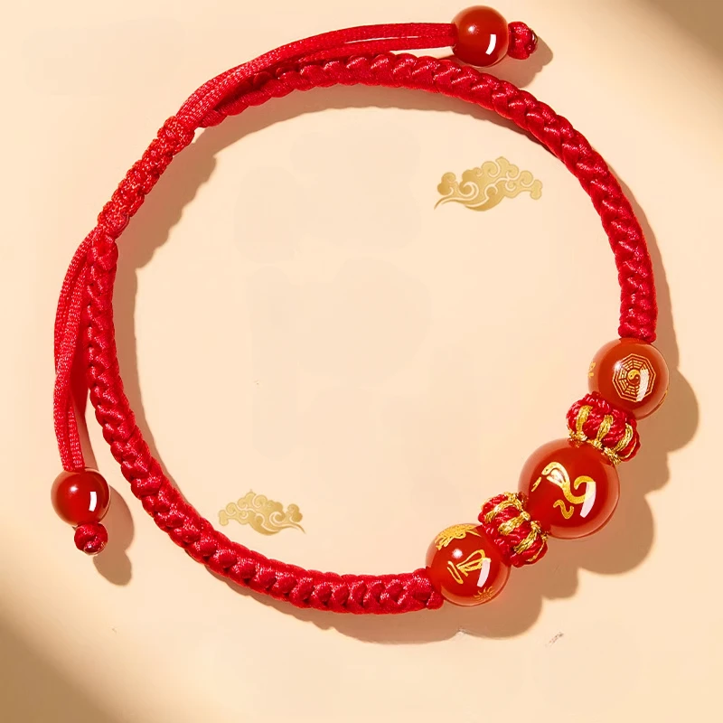 2025 Year of The Snake Natal Year Red Hand Rope Talisman Tai Sui Red Rope Bracelet Braided Rope Snake Monkey Pig Tiger Mascot