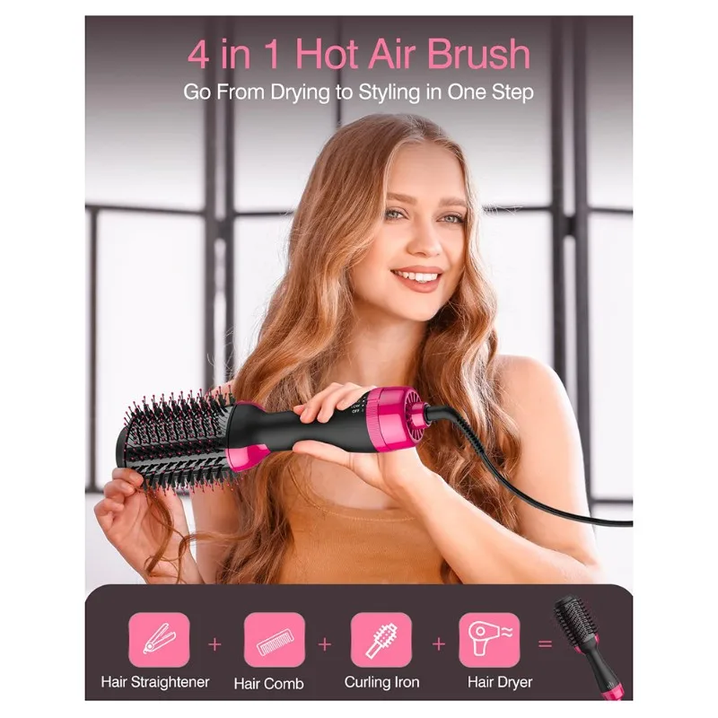 A05G-فرشاة مجفف الشعر في واحد 4 في 1 أدوات تصفيف الشعر ومجفف الشعر ومكثف الشعر، فرشاة الهواء الساخن للتجفيف، Strai EU