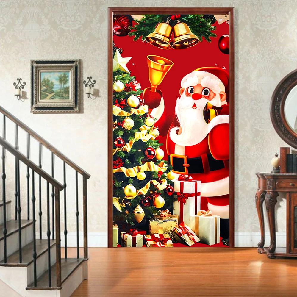 

Merry Christmas Decoration Door Curtain Cartoon Santa Claus Home Xmas Hanging Ornament Happy New Year Party Atmosphere Navidad