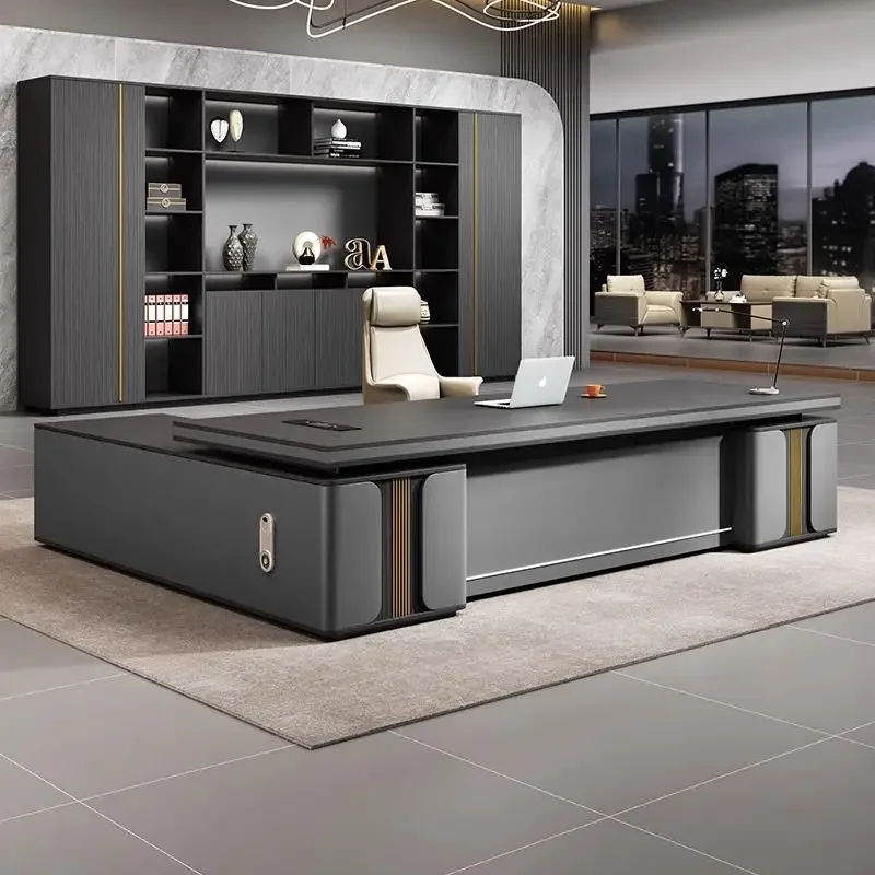 

Light Luxury Modern Boss Office Desk Drawers Work Art Stand Up Filing Cabinets Office Desk Long Straight Schreibtisch Furniture