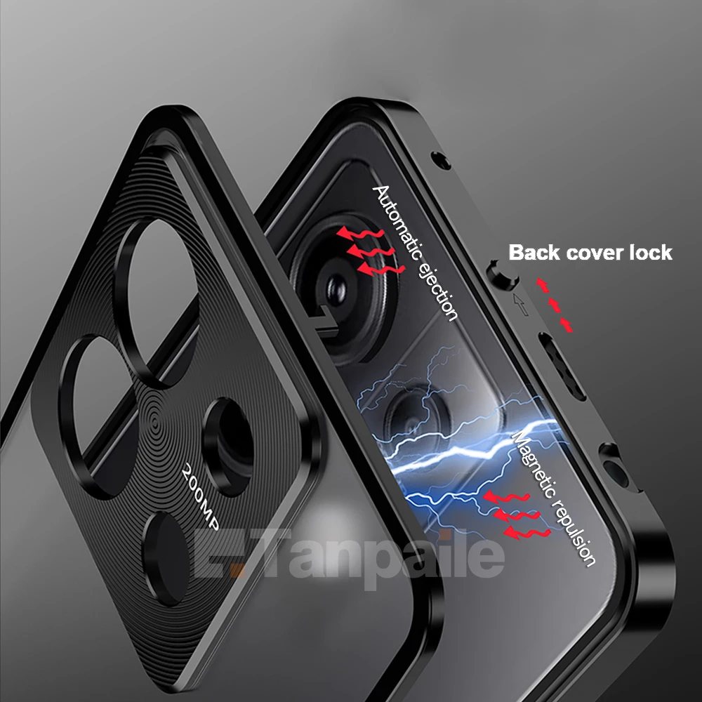 Ultra-Thin Aluminum Alloy Metal Case for Redmi Note 12 Pro Speed Turbo Poco X5 F5 13 Ultra 12R Civi3 Tempered Glass Lock Cover