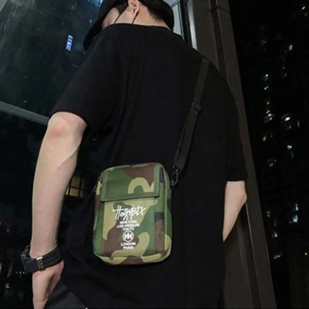 แบบพกพาสไตล์เกาหลีผู้ชายสลิงกระเป๋ากระเป๋าสตางค์ซิป Mini Crossbody กระเป๋าสีทึบตัวอักษรไหล่กระเป๋าช้อปปิ้ง