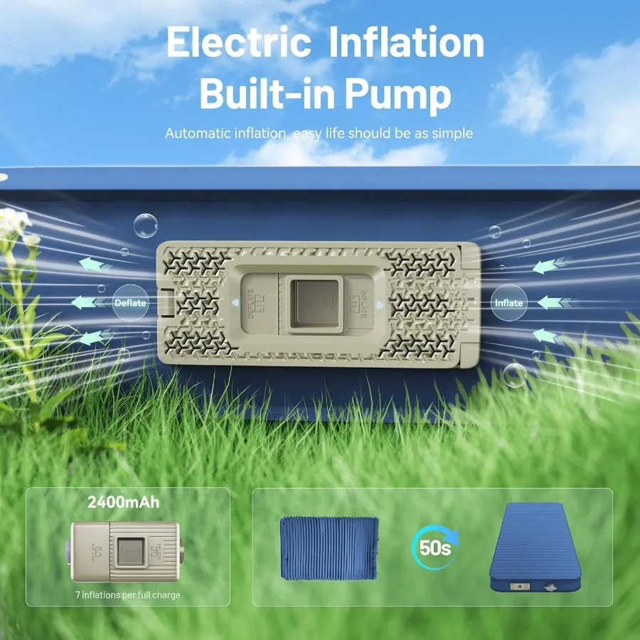 وسادة نوم من إسفنج الذاكرة ذاتية النفخ مقاس 4 بوصات سميكة للغاية مع مضخة كهربائية مدمجة للتخييم والسفر بالسيارة 9.5 R-Value I #6