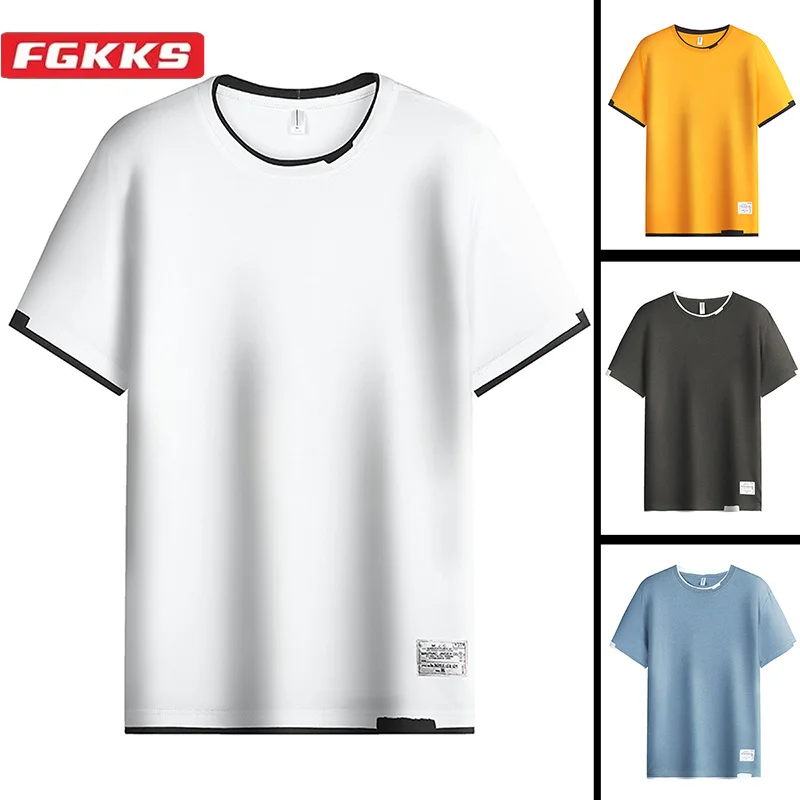 FGKKS 2024 Casual T-shirt For Men Pure Cotton Breathable Short Sleeve High Quality Design Casual Streetwear T-shirt For Men