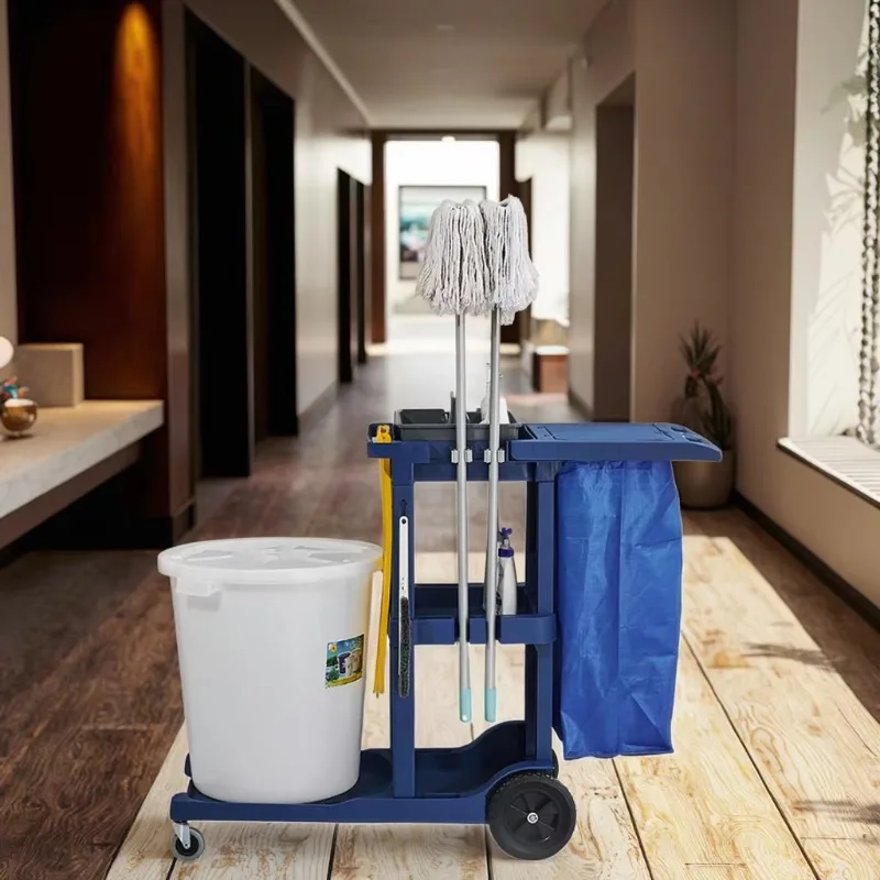 Commercial Hotel Room Cleaning Trolley Multifunctional Plastic Janitorial Cart Heavy-Duty Durable Cart for Efficient Cleaning