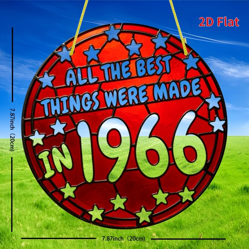 2D Flat, 1pc [2Dflat] Vintage 1966 Themed Round Pendant Wall Decor - Suitable for Window, Room, Garden, Farmhouse Porch Decorati