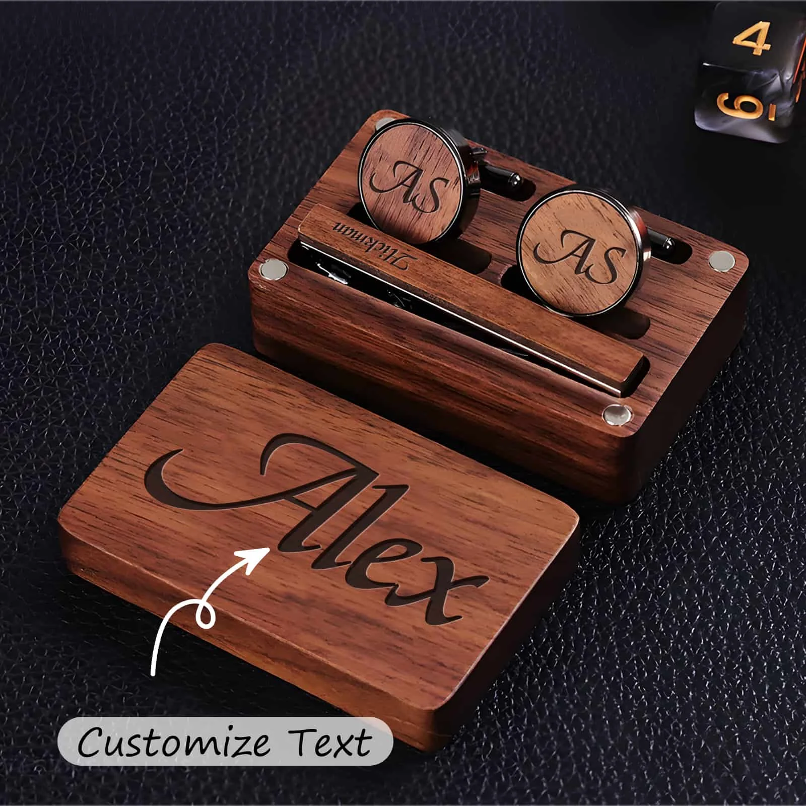 

1pcs Personalized Custom Carved Cufflink Collar Clip Wooden Box Set, Cufflinks And Collar Clips Wooden Box, Gift Father's Day