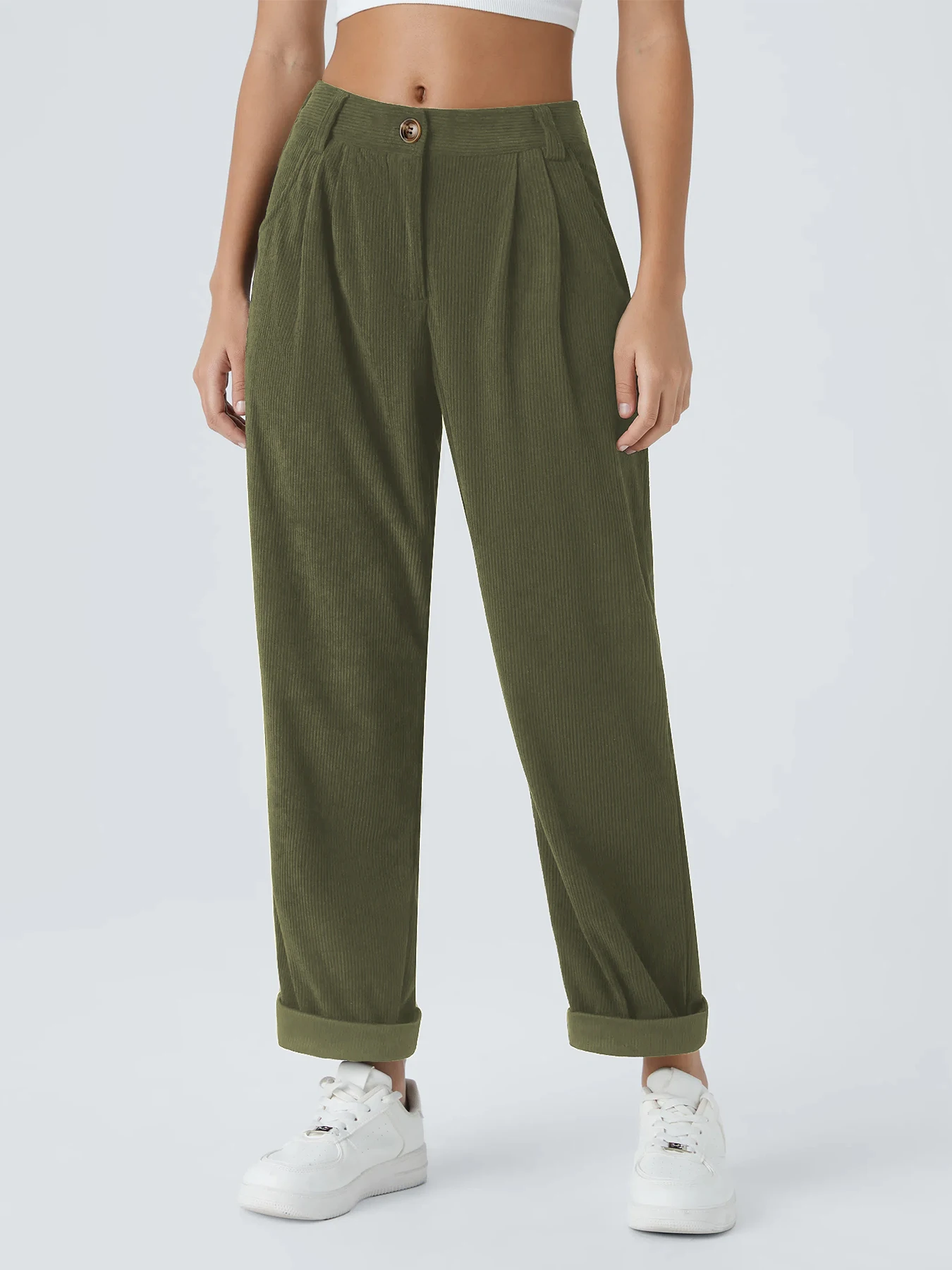 Neue Herbst- und Winter-Freizeitanzüge für Damen in Unifarben aus Cord mit weitem Bein und geraden, samtartigen Hosen, die schlank aussehen – Detail 4