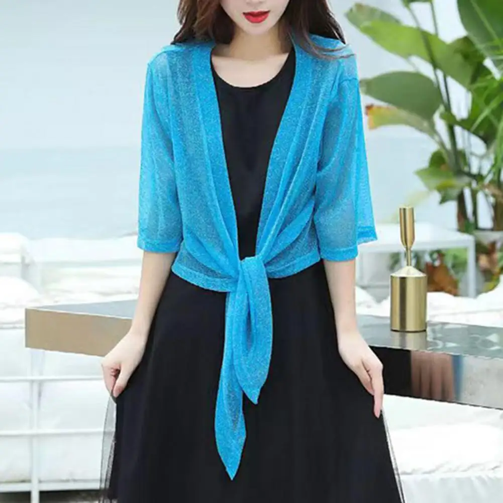 Stylish Bling Jacket Cardigan Women Wedding Dress Shawl Wraps Half Sleeve Anti-UV Shawls Thin Sunscreen Short Coat Summer Tops