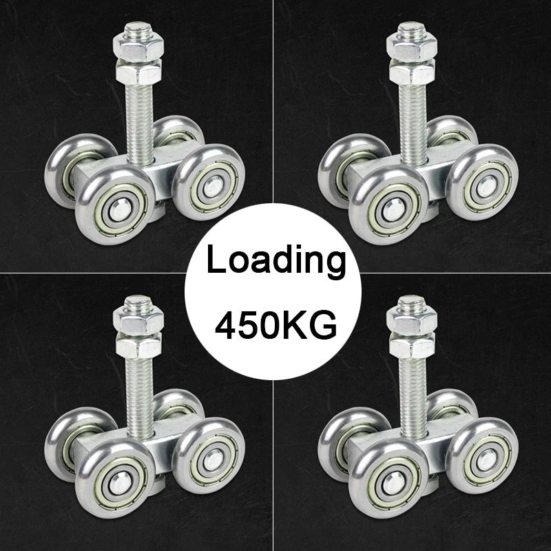 New 4PCS Heavy Industrial Hanging Rail Rollers Sliding Door Rollers Warehouse Orbital Track Bearing Wheels Pulleys Loading 450KG