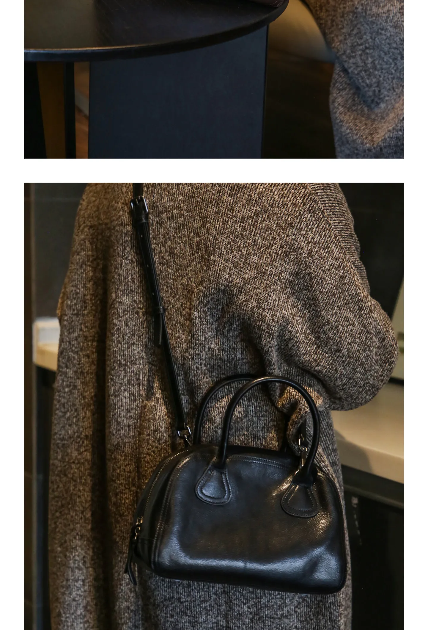 Einfache Vintage-Handtasche aus hochwertigem Echtleder für Damen, Luxus-Handtasche für Wochenendpartys, handgefertigte Schultertasche aus echtem Rindsleder für Frauen. – Detail 9