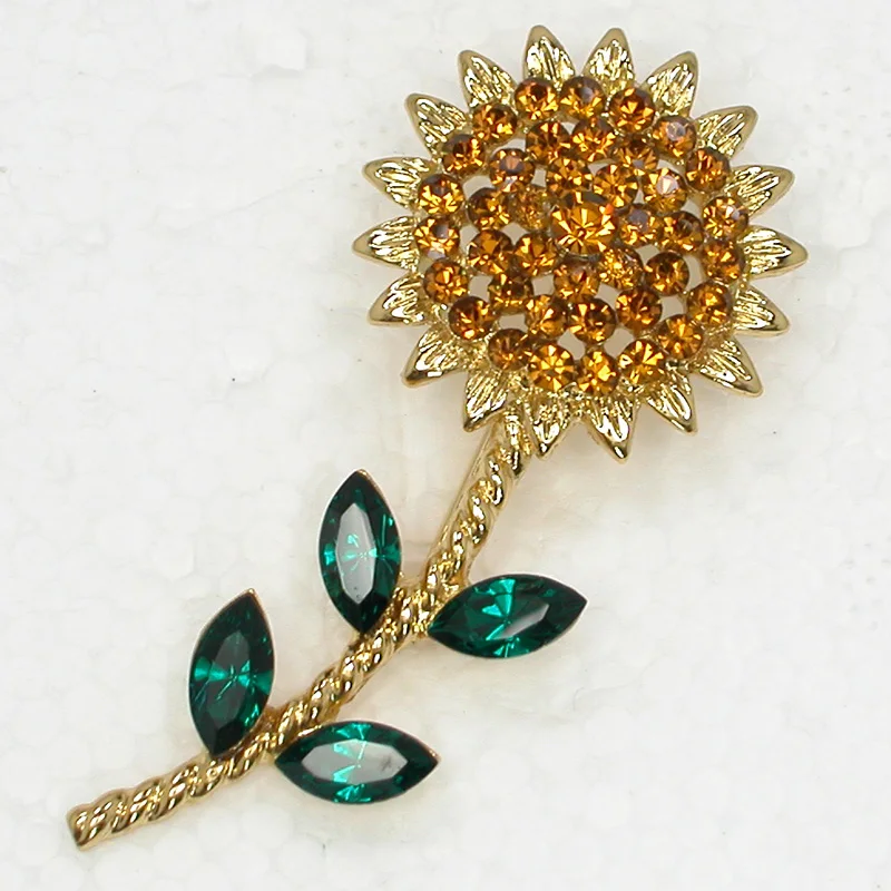 60pcs/lot Mixed Color (Can Notes Color) Wholesale Sunflower Flower brooch Rhinestone Pin brooches C101755