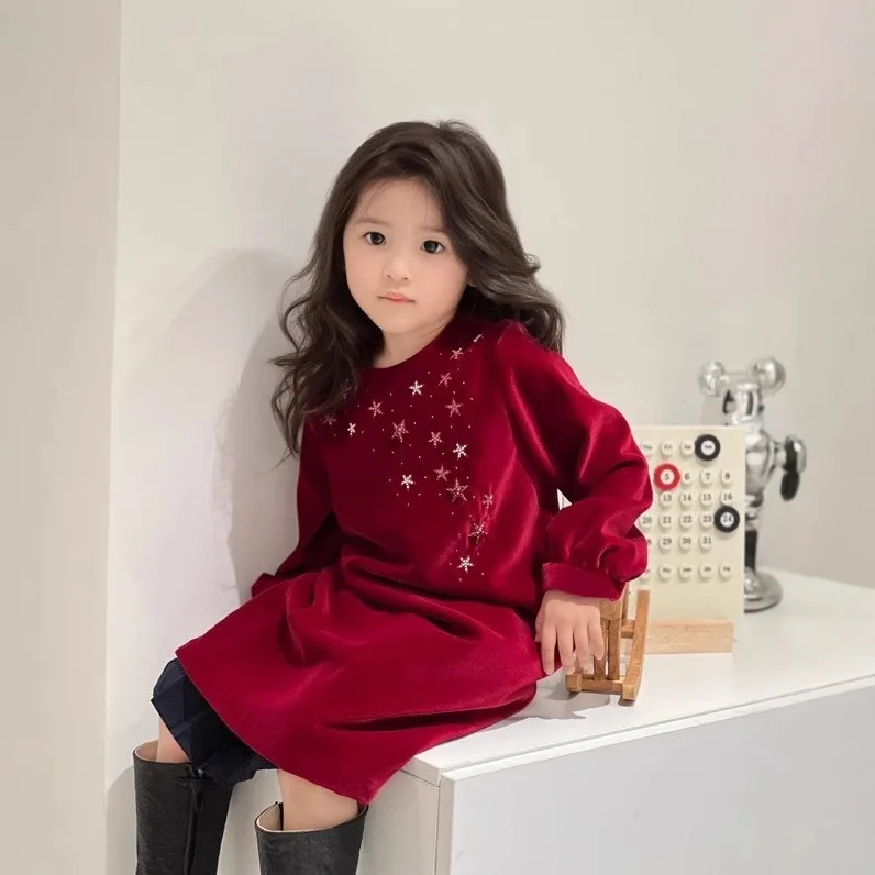 Kids Dress 24 Winter Girls Fashion Long Sleeve Velvet Princess Dresses