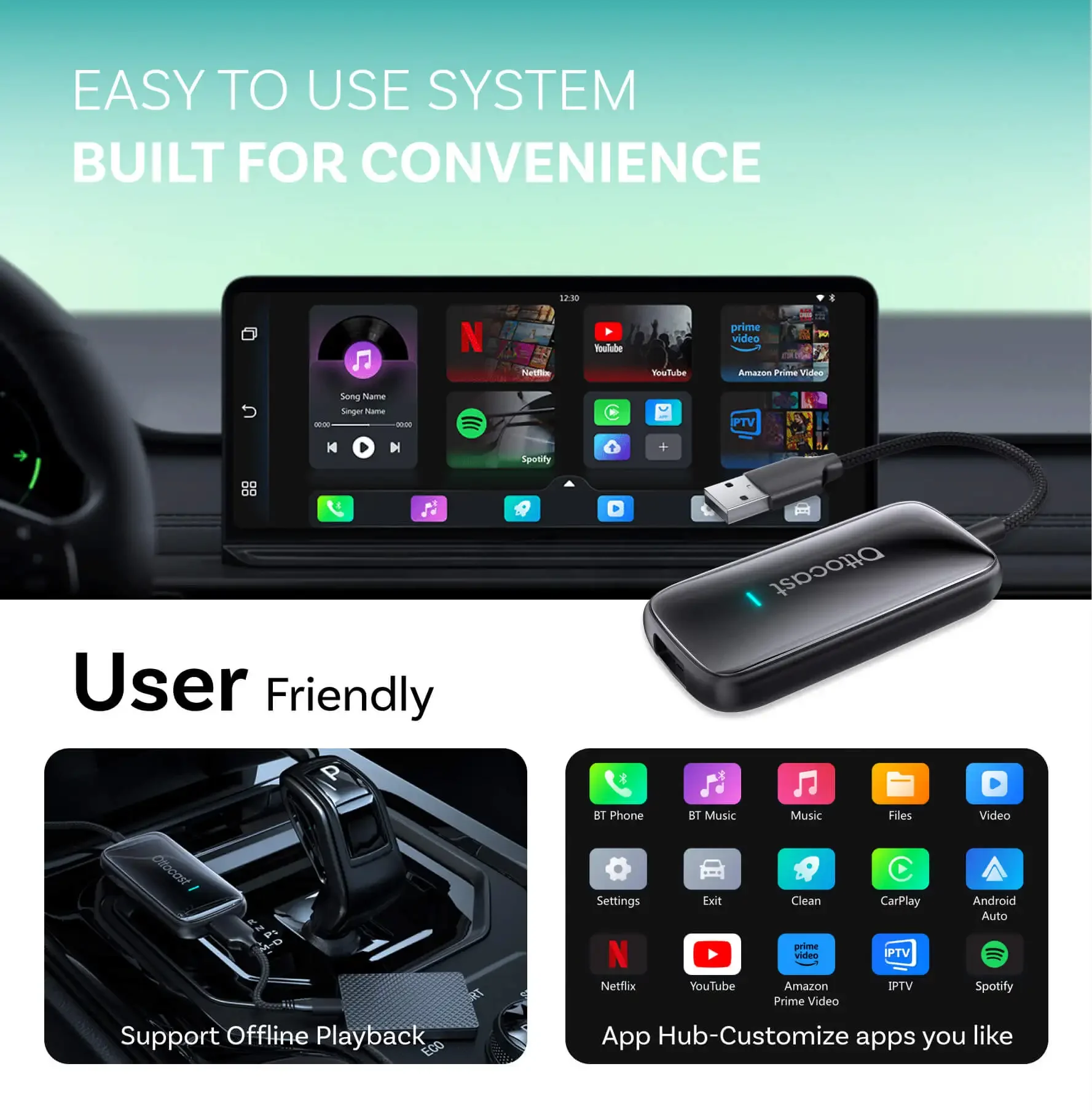 محول OTTOCAST Play2Video Ultra Wireless CarPlay Android Auto لـ Youtube لـ Netflix Video Box ملحقات السيارة #2