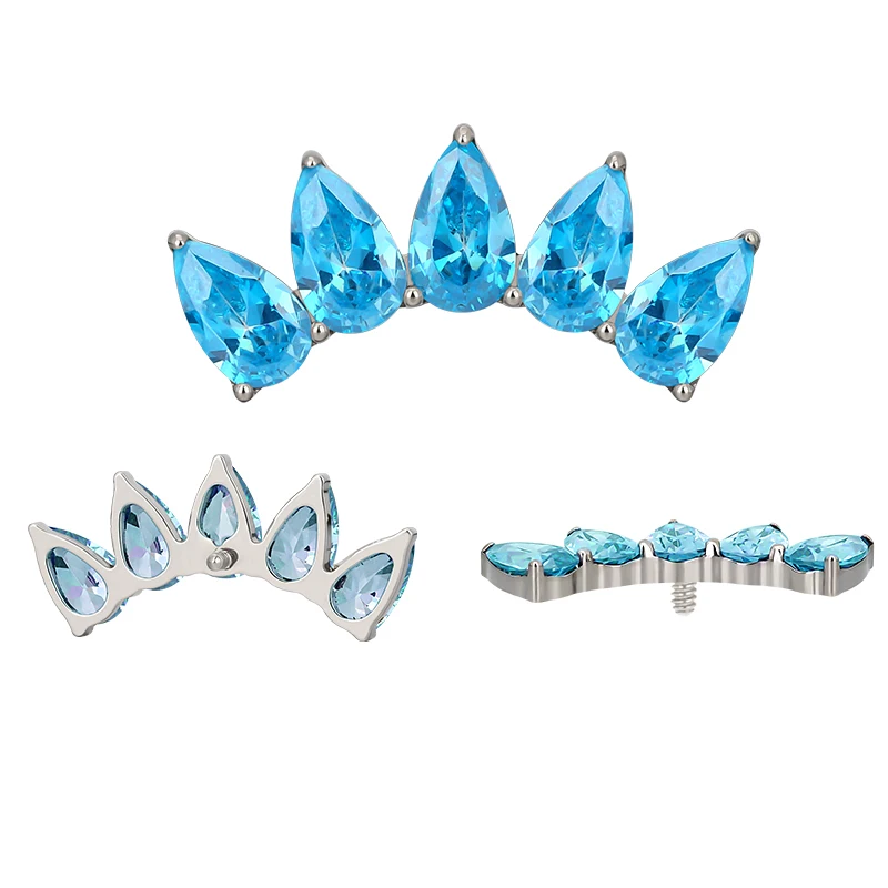 ASTM F136 Titanium PIERC 5 Pear CZ Cluster Threaded Top Ear Cartilage Earring Tragus Helix Lip Ring Stud Unisex Piercing Jewelry