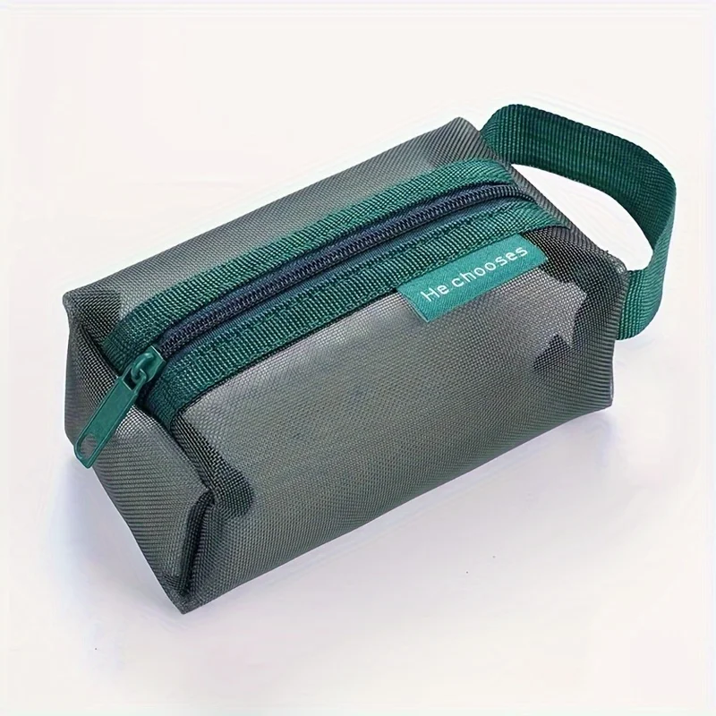 1pc 大容量透明ナイロン小銭入れ - 立体スクエアメッシュキーバッグカードバッグ収納袋