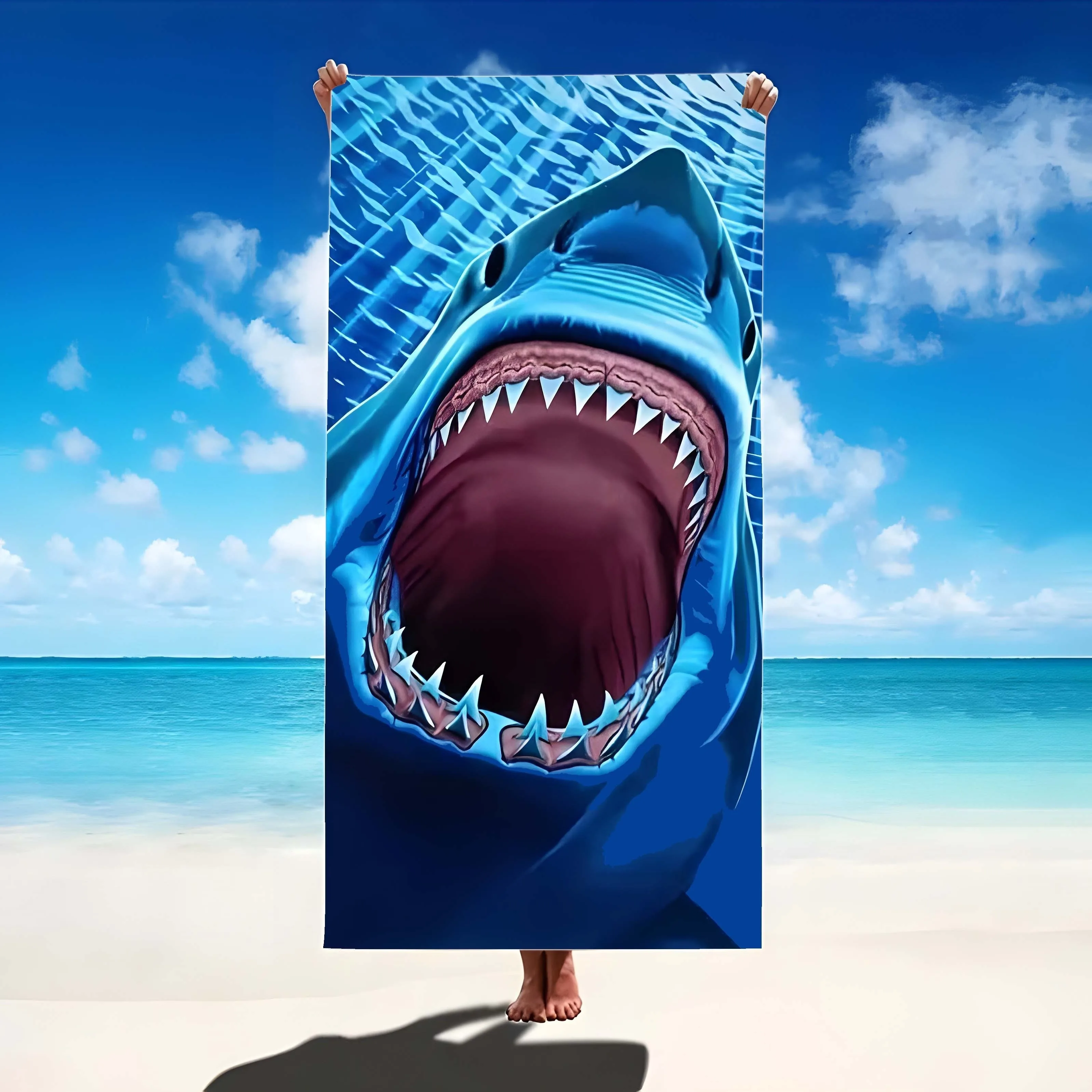 Shark-Inspired Beach Towel: Dive into Adventure on the Sand! Suitable for towels, bath towels, beach towels