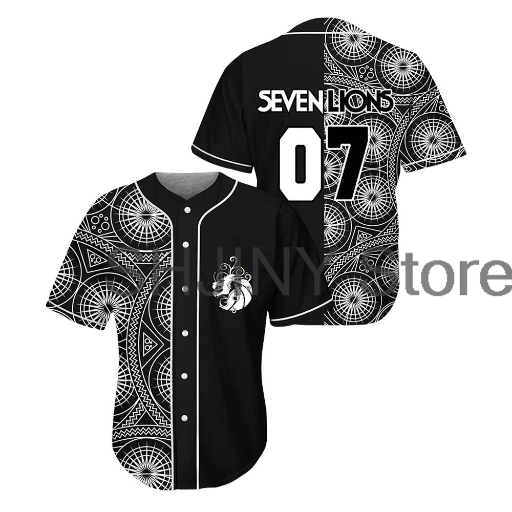 Seven Lions Geometric Split Rave Baseball Jersey EDM Festivals 2024 Short Sleeve Shirts Women Men Streetwear Tops