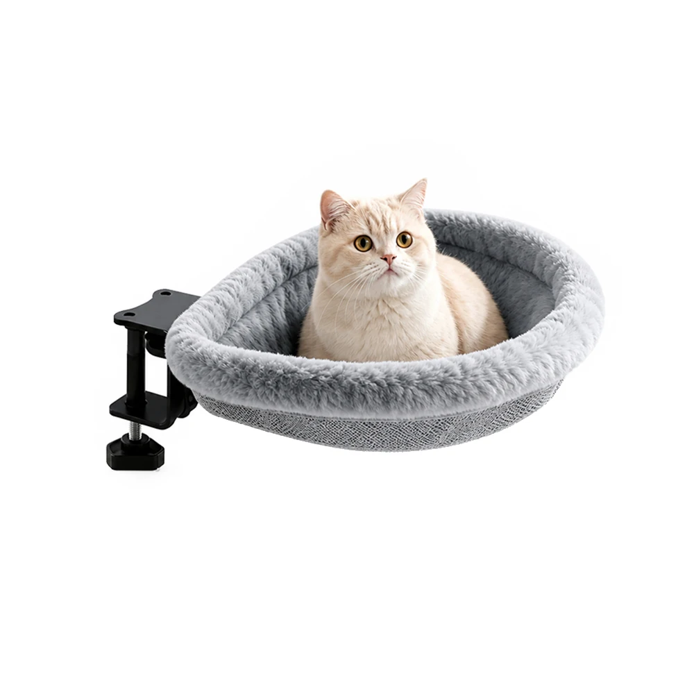 Podofo Faltbare Schreibtisch-Katzenhängematte, erhöhtes Katzenbett mit atmungsaktivem Netzboden, platzsparendes Design, robuste Klemmhalterung, Katzenliege für Hauskatzen