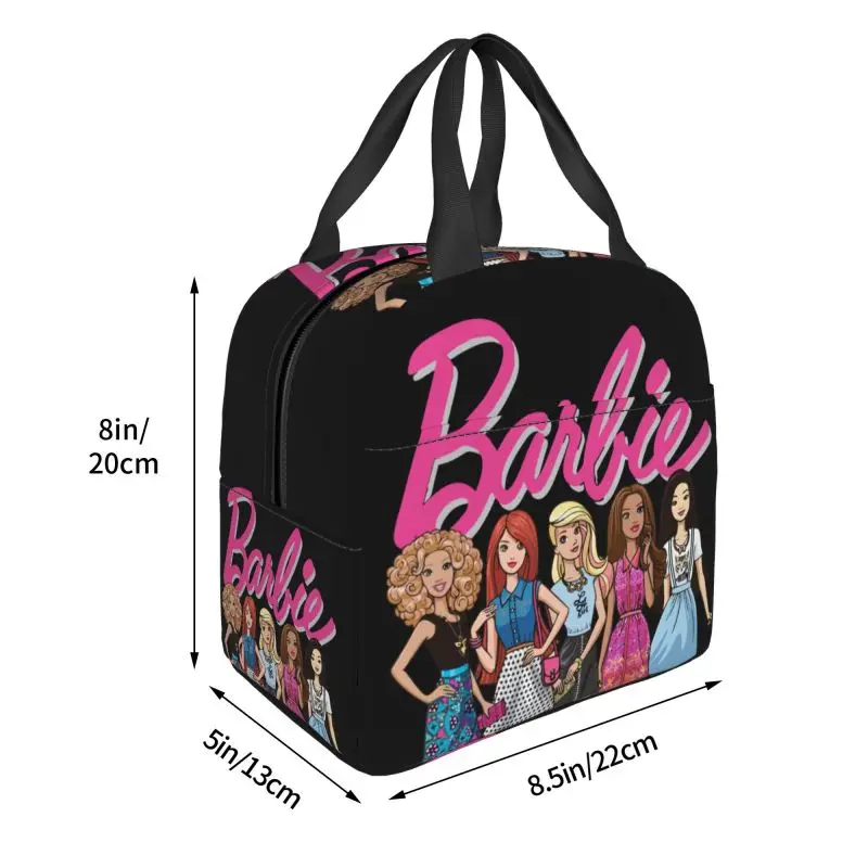 Custom Pink Girl Barbie Lunch Bag Portable Cooler Thermal Insulated Lunch Box for Kids School Multifunction Food Bento Box