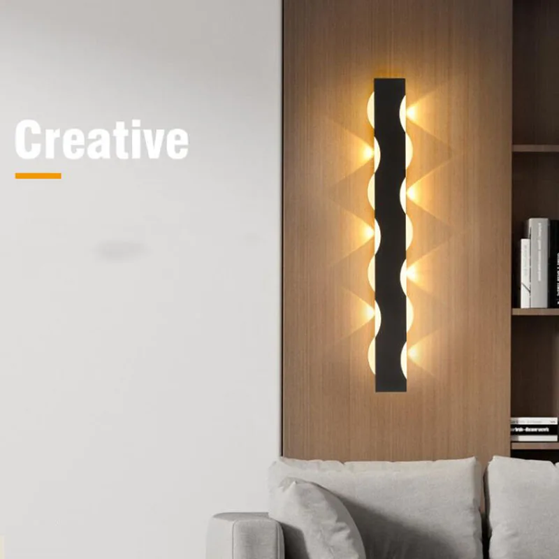 Modern simple Long strip LED wall lamp up down background opposite wall light LED bedside foyer corridor black gold LED sconce