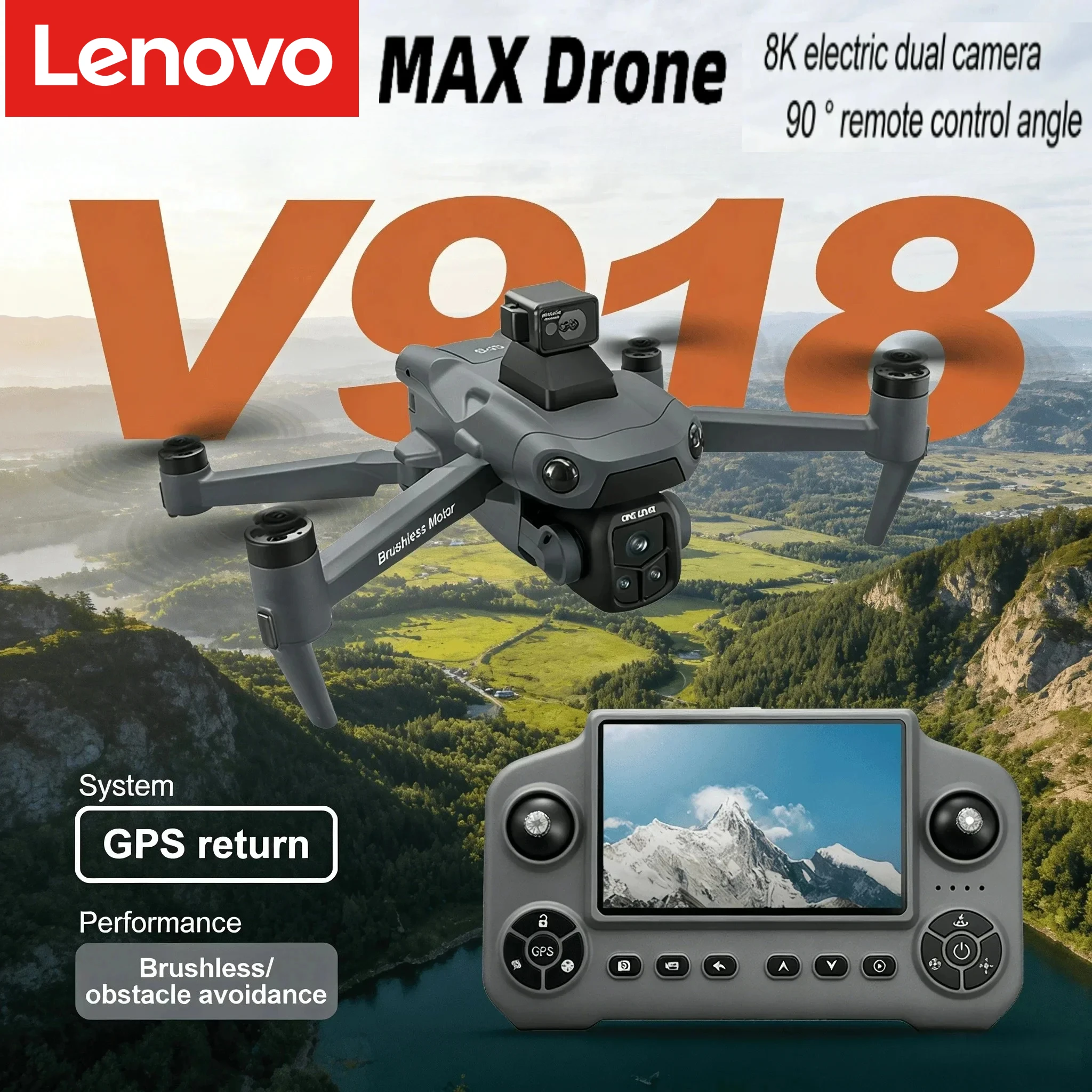 Drone GPS Lenovo V918 Max 4K avec caméra HD professionnelle, photographie, quadricoptère pliable sans balais, évitement d'obstacles par laser