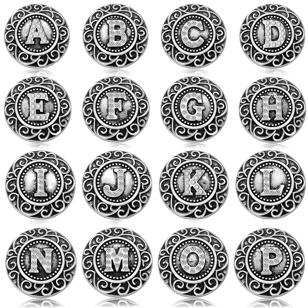 26 Letters A-Z Alphabet Patterns 18mm snap buttons Rhinestone DIY snaps for 18mm snap jewelry Accessories Women Gift KZ3092