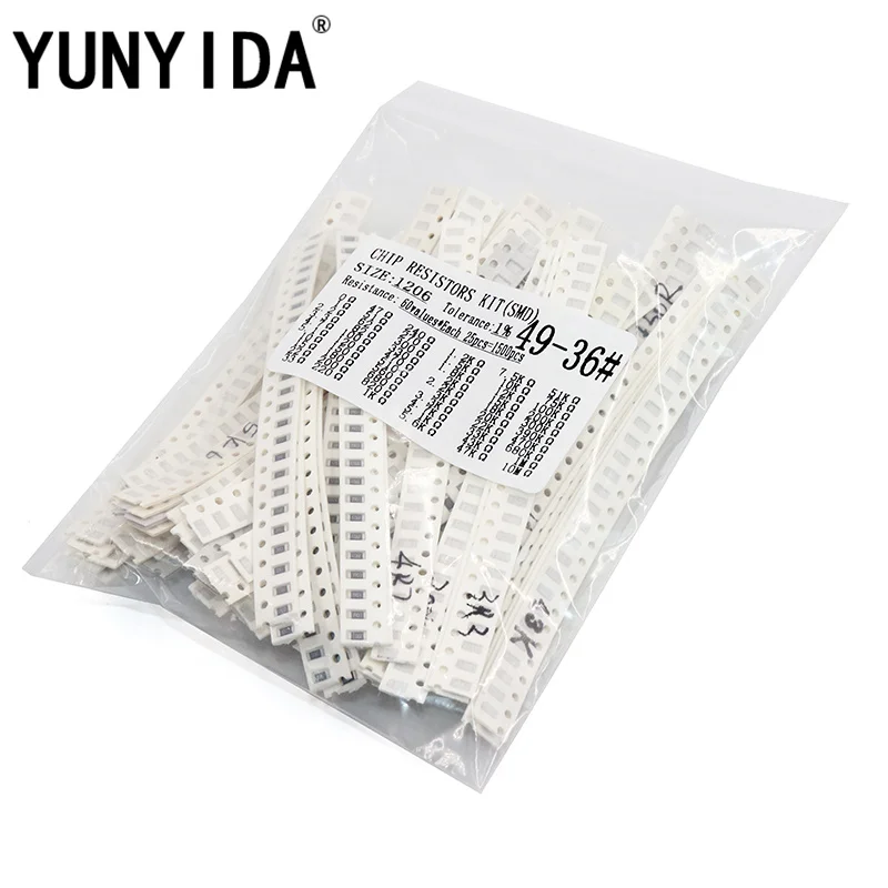 1206 SMD Resistor Kit Assorted Kit 1ohm-10M ohm 1% 60valuesX 25pcs=1500pcs Sample Kit