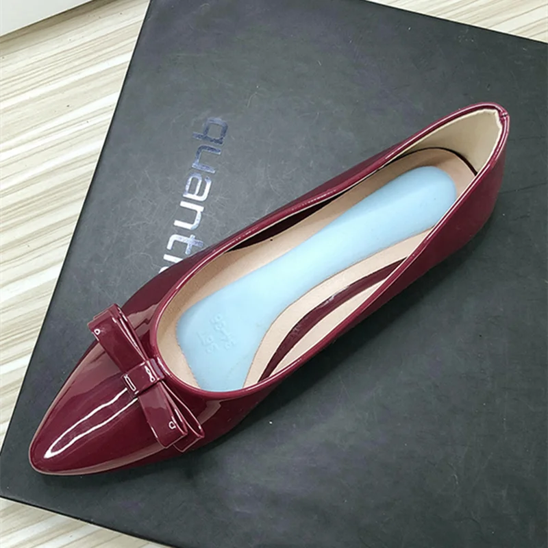 Women Hot Sell Mocasines Ballet Dancer Shiny Leather Bow-Knot Sweet Flats Pointy Toe Slip-Ons Cyan Daily Leisure Shoes Wide Fits