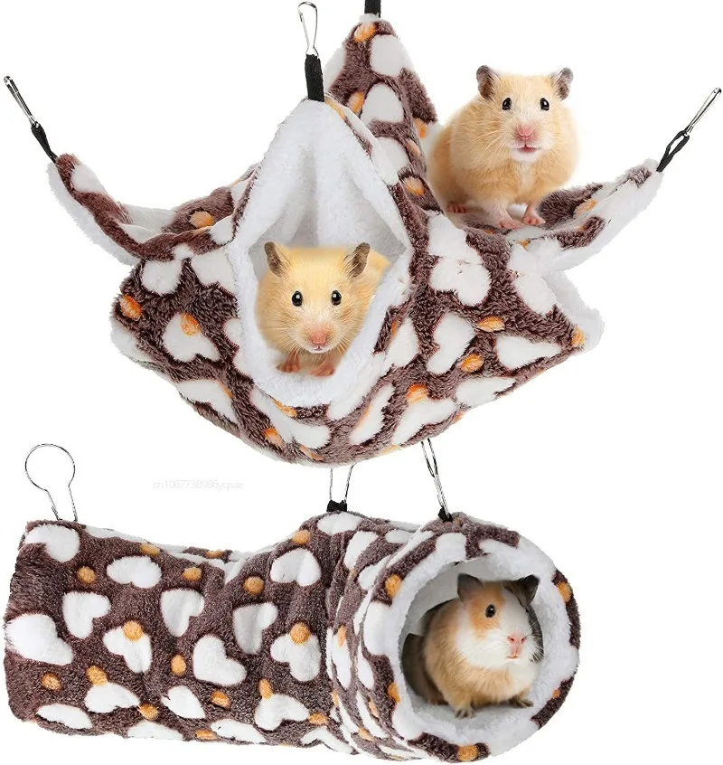 1set Hamster Tunnel Bed Keep Warm Pet Bed Cage Accessories Chipmunk Ferret Rat Hammock Hanging Bed Pet Supplies Guinea Pig House