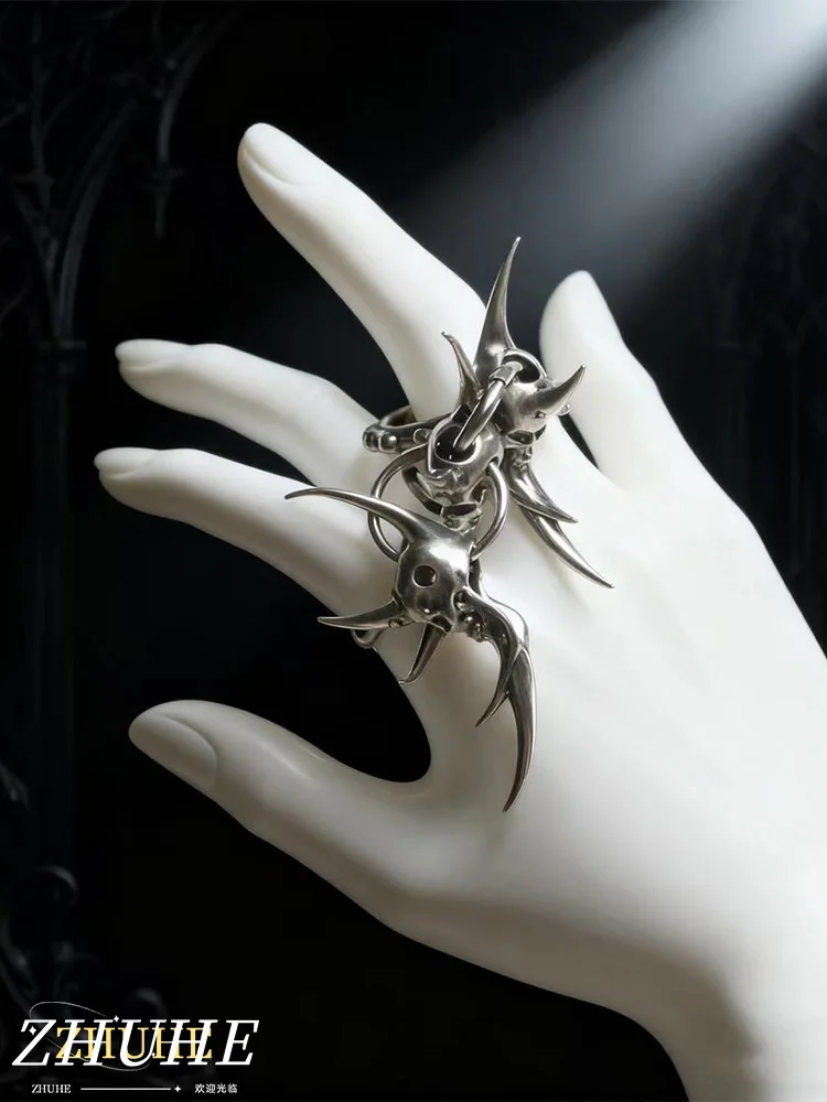 إكسسوارات مجوهرات فنية على شكل جمجمة متعددة السبائك، خاتم للجنسين للرجال والنساء، إكسسوار أنيق فريد من نوعه