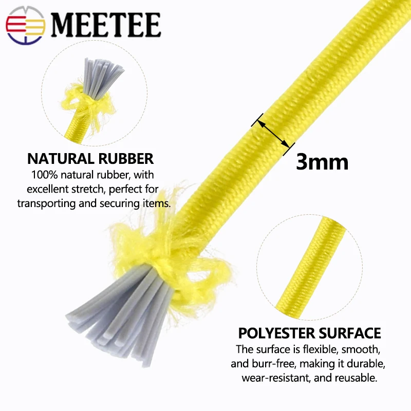 5/10/20M 3mm Waistband Colorful Elastic Cord Clothes HairBand Rubber Band Mask Hat Drawstring Bungee Rope DIY Sewing Accessories