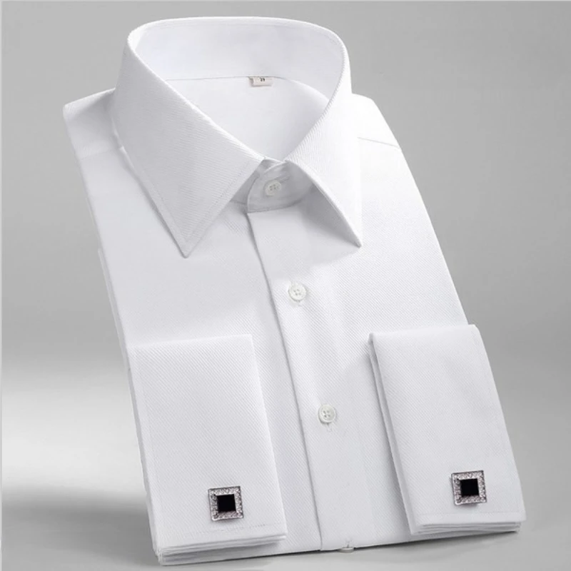 8XL Men's French Cuff Dress Shirt Long Sleeve Winged Collar Dress Shirt Men's Wingtip Tuxedo Formal Shirts Party Dinner Wedding