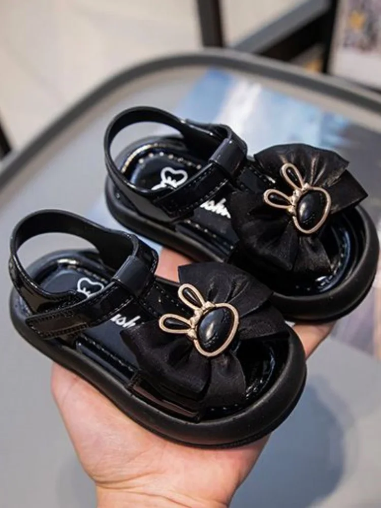 

2025 Summer New Sandals Girls Baby Cute Little Rabbit Bow Decoration Open Toe Breathable Comfortable Sandals