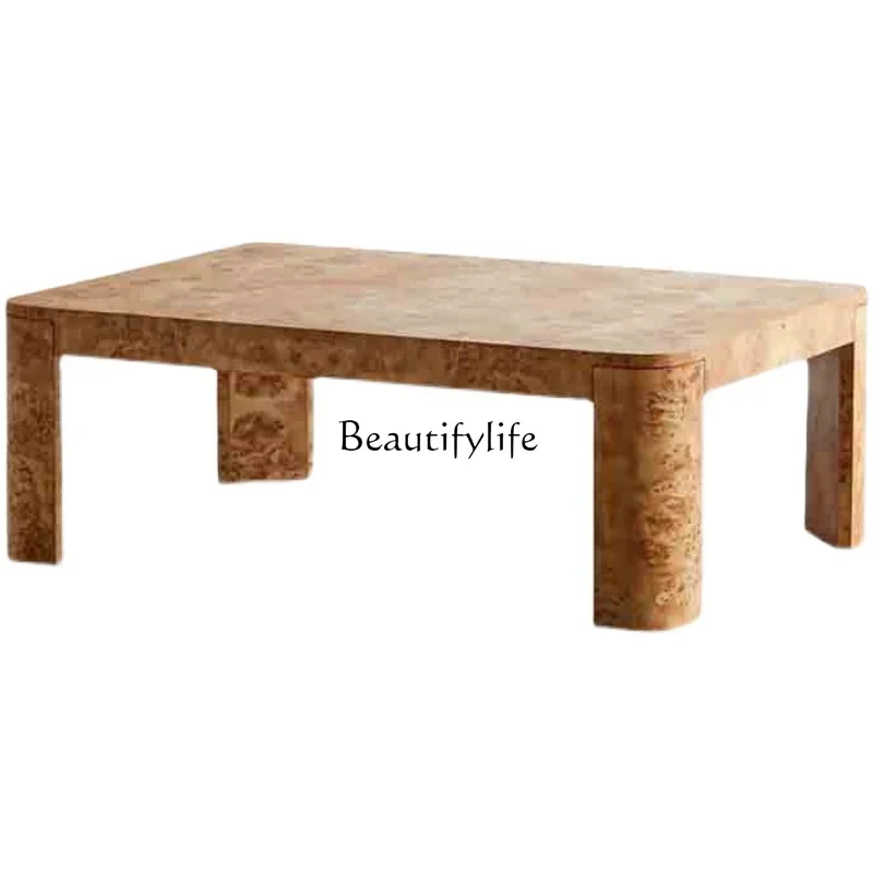 

LD6Log square solid wood coffee table French retro living room coffee table design modern simple home