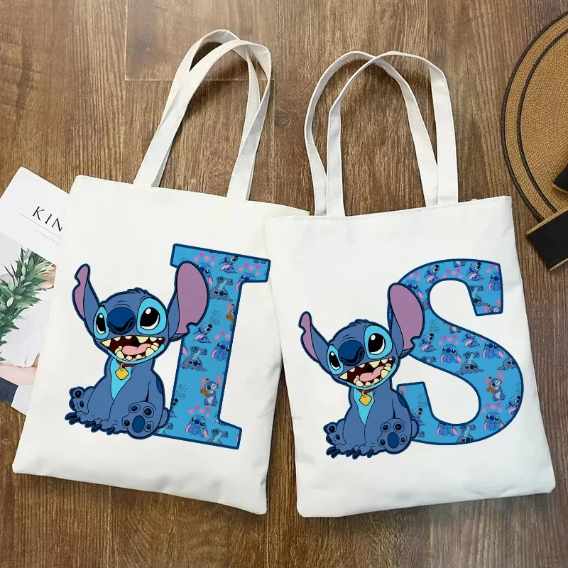 

Funny Stitch Disney Canvas Bags Crossbody Bags for Women Cute Cartoon Letter Printed Shoulder Bags Shopping Bag Birthday Gifts
