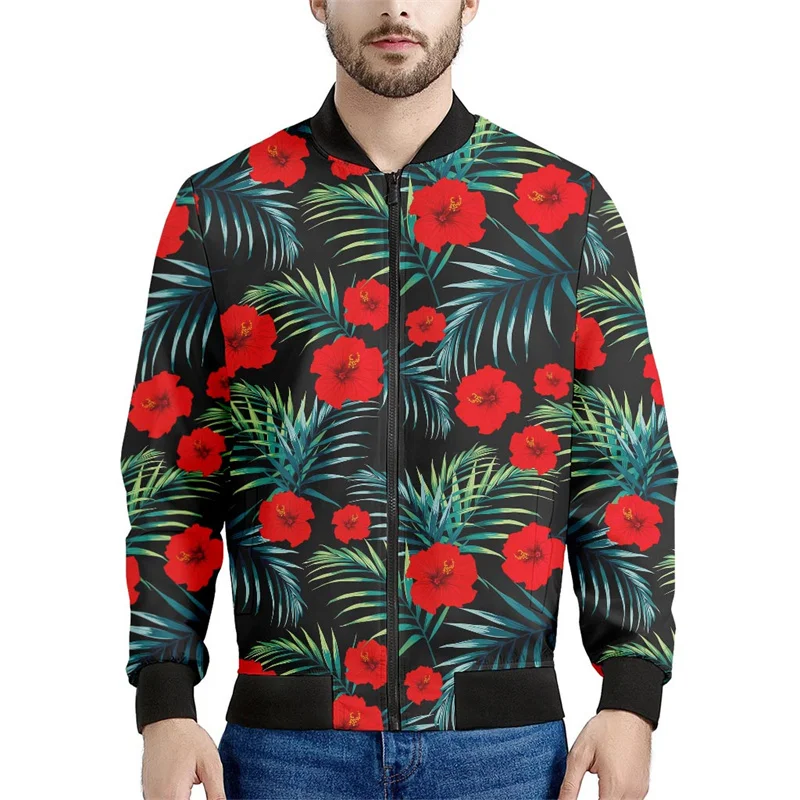 Tropical Banana Leaves Pattern Print Men's Bomber Jacket 3d Long Sleeve Sweatshirt Oversize Street Bomber Zipper Jacket Coat