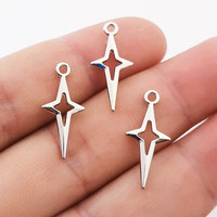 30pcs Silver Color 23x10mm Star Charm Shooting Stars Pendant Fit DIY Handmade Metal Alloy Jewelry Making Finding Supplies
