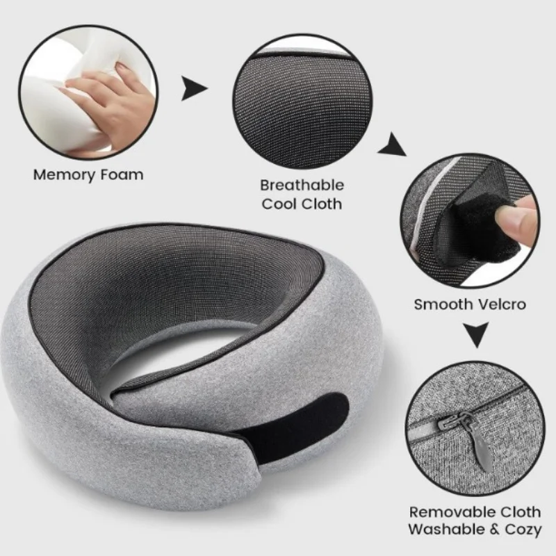 Memory Foam Travel Neck Pillow U-shaped Pillow Snail Style Travel Neck Support Portable Adjustable Soft Noon Break Sleep Pillows
