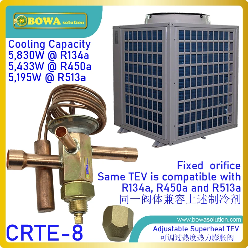 5.8KW R134a adjustable superheat TEV provides enough liquid injection in the evaporator of chillers, freezers or heat pump units