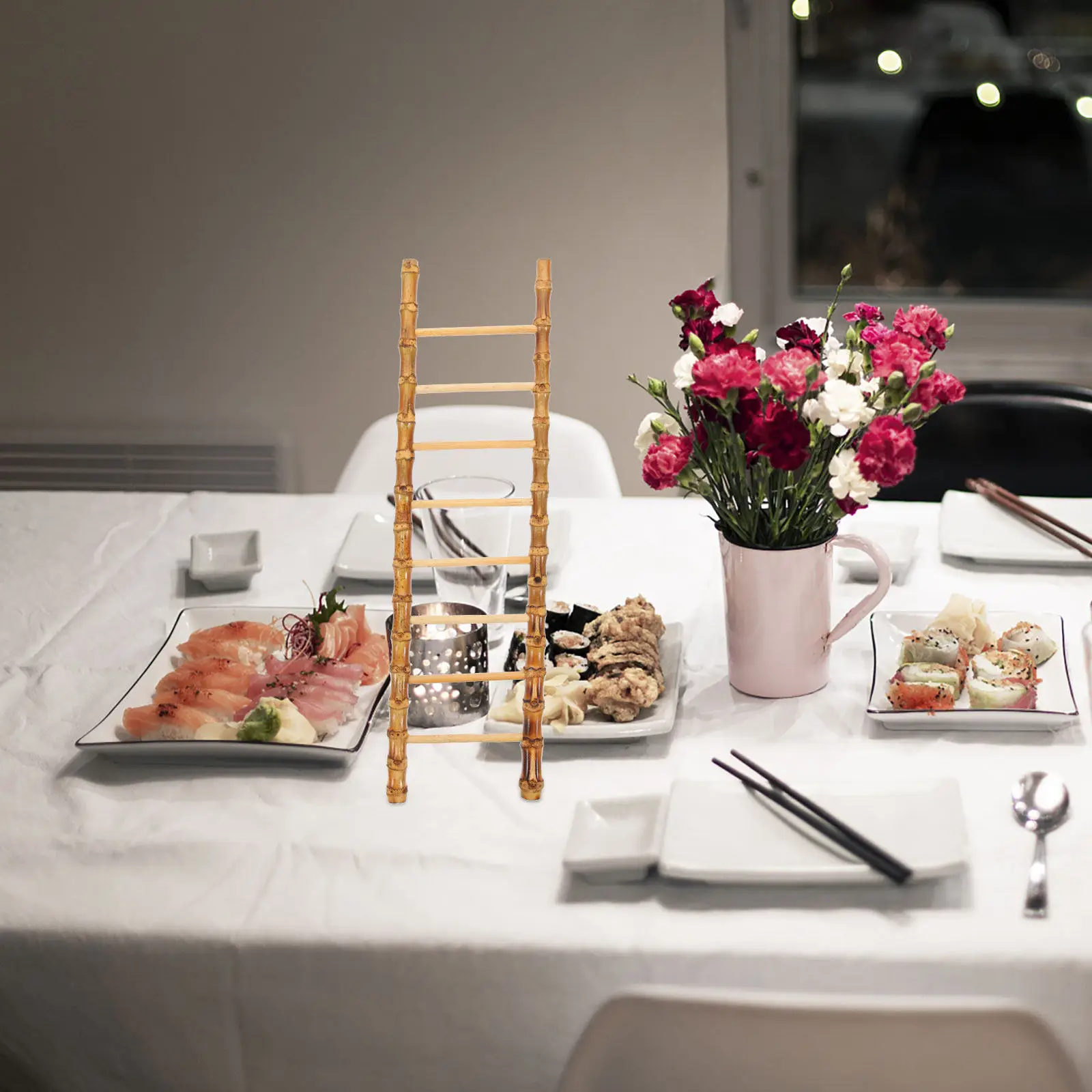 1Pcs Sushi Platter Bamboo Ladder Decoration Compact Photo Prop Realistic Bamboo Ladder for Table Display Photo Props