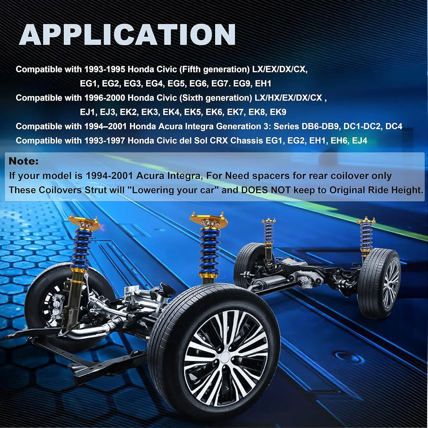 دعامات كويلوفيرز بارتفاع قابلة للتعديل متوافقة مع زنبرك لفائف Civic 1993-2000 EK EJ EM