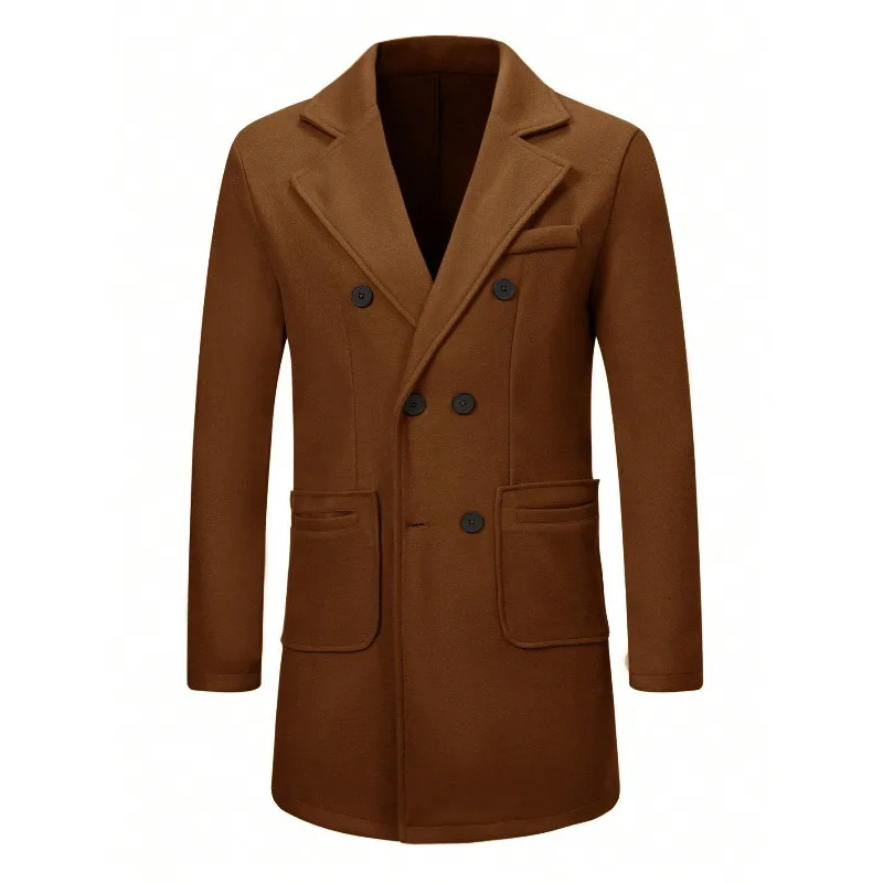 KIDWHXR Herren-Mantel, Herbst-Winter, doppelreihige Jacke aus Wollmischgewebe, Herren, lange Ärmel, mit Taschen, mittellange Länge, lässige Herren-Oberbekleidung. – Detail 19