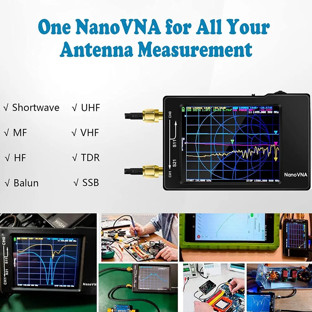 Nanovna-hベクトルネットワークアナライザー,smaキャリブレーション付きアンテナアナライザー,10khz-1.5ghz,最新バージョン,3.6 hf,vhf,uhf
